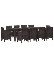 Ensemble de salle à manger de jardin de 11 pièces avec coussins marron en poly rattan | Mobilier & Déco