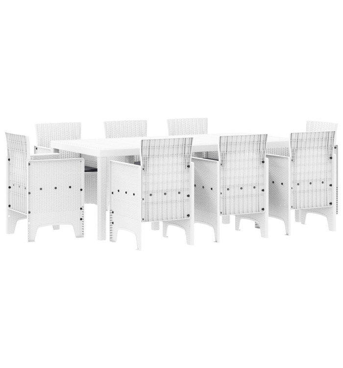 Ensemble de salle à manger de jardin de 9 pièces avec coussins en blanc Poly Rattan | Mobilier & Déco