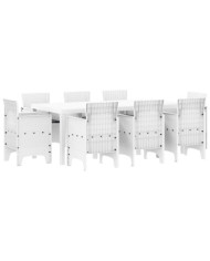 Ensemble de salle à manger de jardin de 9 pièces avec coussins en blanc Poly Rattan | Mobilier & Déco
