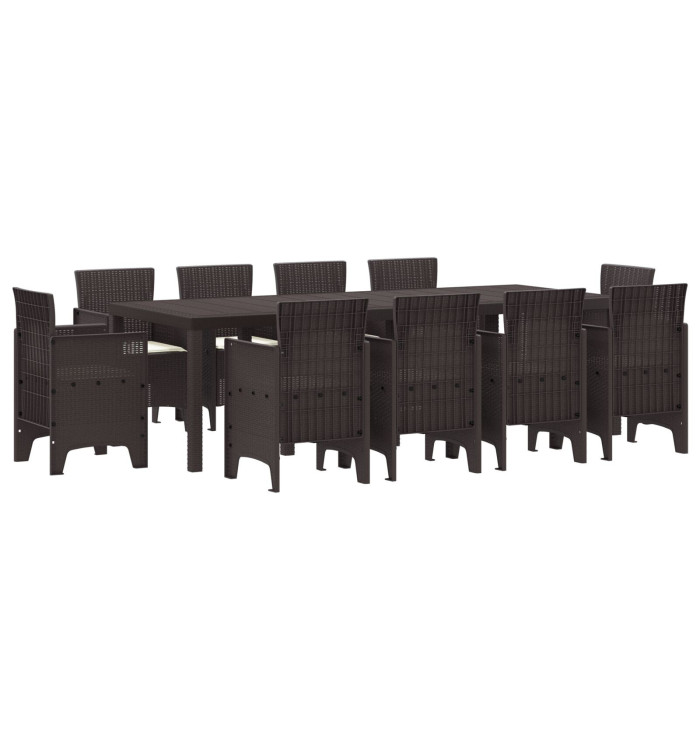 Ensemble de Salle à Manger de Jardin 11 Pièces avec Coussins Marron Poly Rattan | Mobilier & Déco