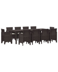 Ensemble de Salle à Manger de Jardin 11 Pièces avec Coussins Marron Poly Rattan | Mobilier & Déco