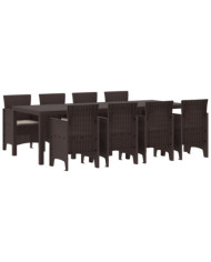 Ensemble de salle à manger de jardin de 9 pièces marron en poly rattan | Mobilier & Déco