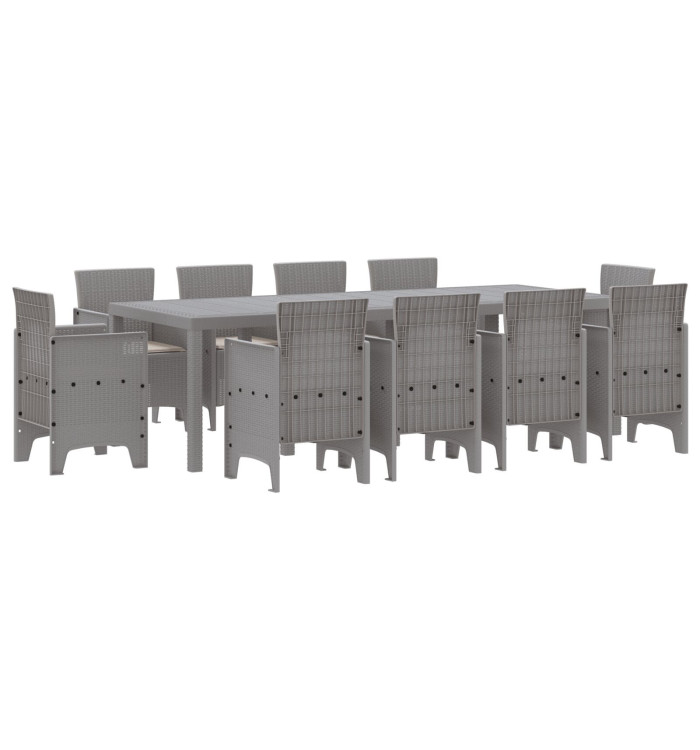 Ensemble de salle à manger de jardin 11 pièces avec coussins gris clair rotin poly | Mobilier & Déco
