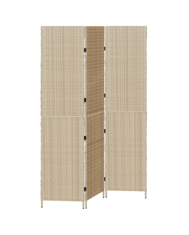 Paravent 3 panneaux pliable beige 147x180 cm en poly rotin | Mobilier & Déco