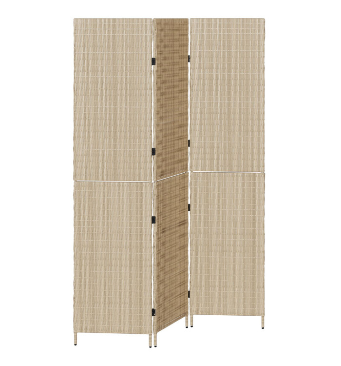 Paravent 3 panneaux pliable beige 147x180 cm en poly rotin | Mobilier & Déco