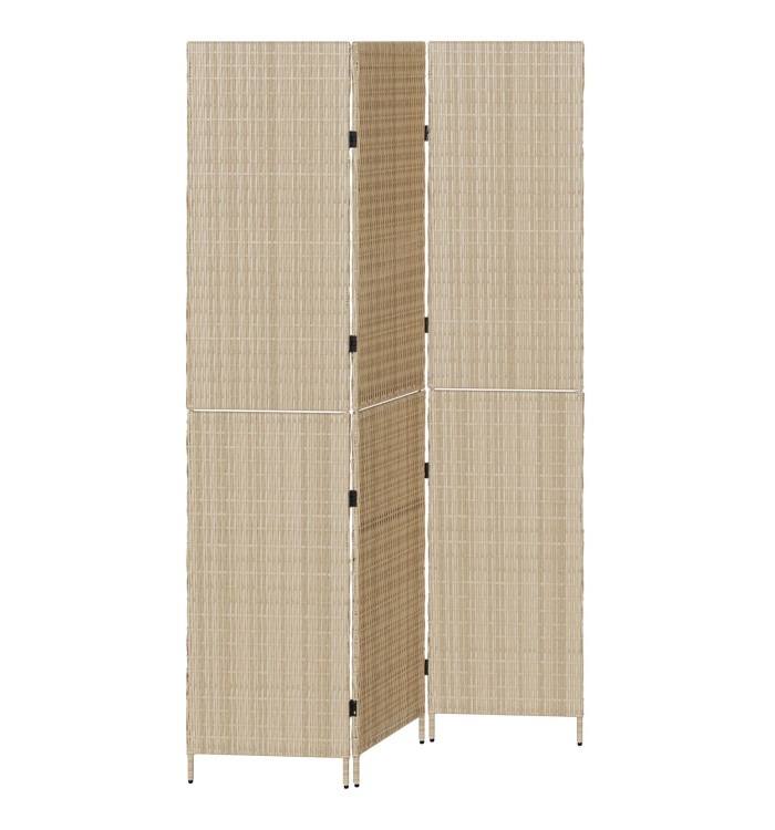 Paravent 3 panneaux pliable beige 146x200 cm en poly rattan | Mobilier & Déco