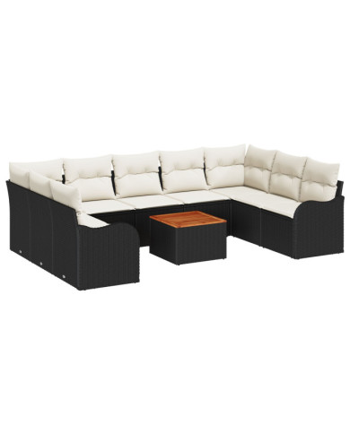 Canapé jardin 10 pièces avec coussins noir poly rotin, Canapé jardin 2 places avec coussins noir poly rotin | Mobilier & Déco