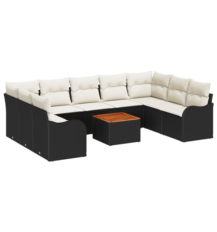 Canapé jardin 10 pièces avec coussins noir poly rotin, Canapé jardin 2 places avec coussins noir poly rotin | Mobilier & Déco