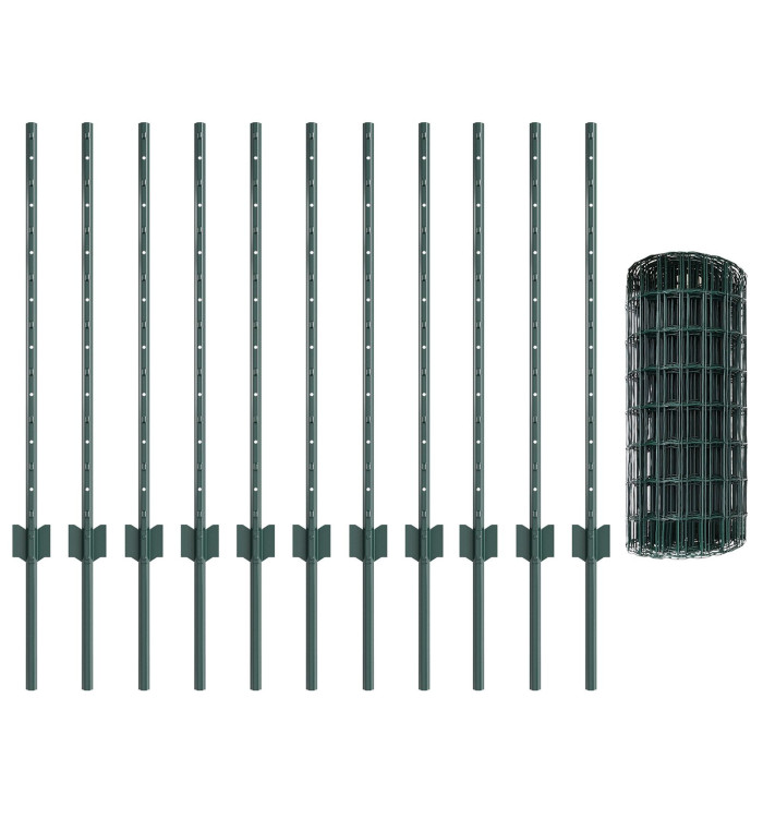 Clôture Euro avec 11 poteaux verts 0,8x25 m en acier | Mobilier & Déco
