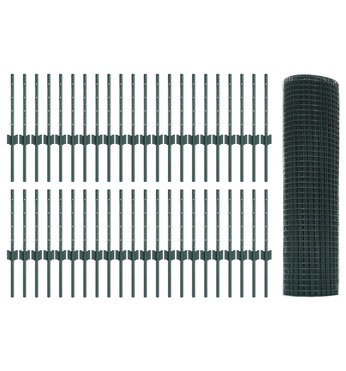 Clôture en Fil Soudé avec 44 Poteaux U Vert 0,4x100 m Acier | Mobilier & Déco