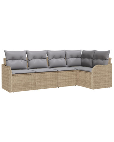 Canapé de jardin 5 pièces avec coussins beige poly rotin, Canapé de jardin 2 places avec coussins beige poly rotin | Mobilier & 