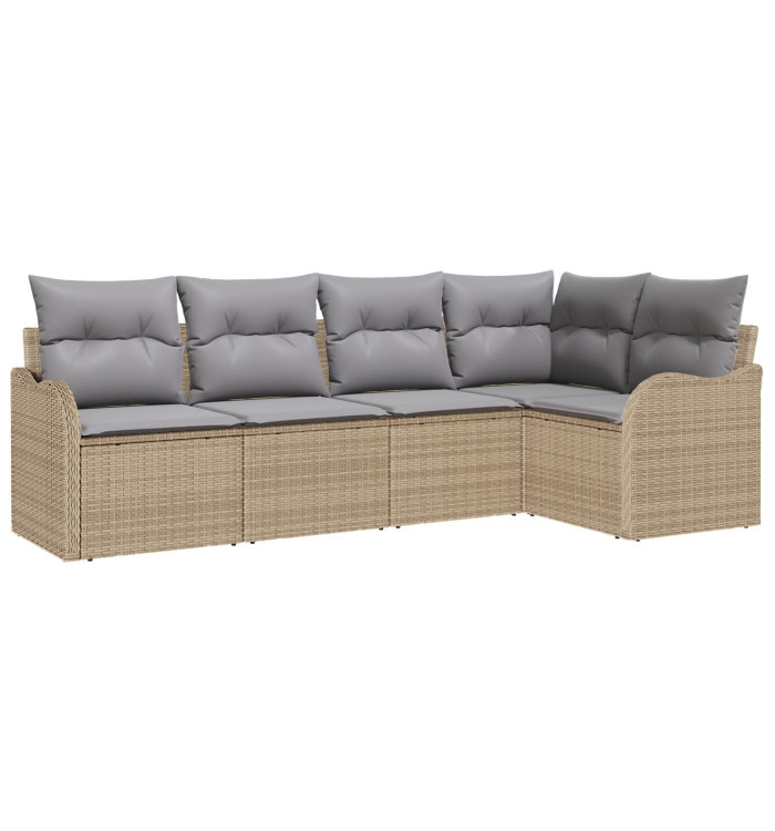 Canapé de jardin 5 pièces avec coussins beige poly rotin, Canapé de jardin 2 places avec coussins beige poly rotin | Mobilier & 