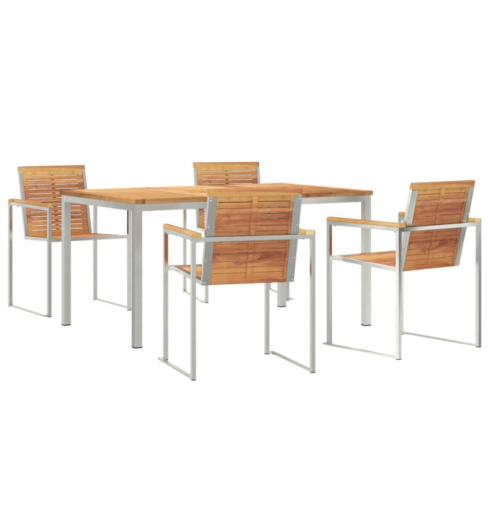Ensemble de salle à manger jardin 5 pièces en teck massif, Table de salle à manger extérieure 150x90x75 cm en teck massif | Mob
