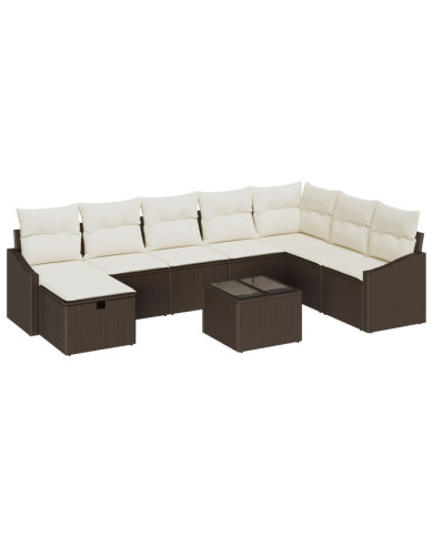 Ensemble de canapés de jardin en 9 pièces avec coussins en rotin poly marron | Mobilier & Déco