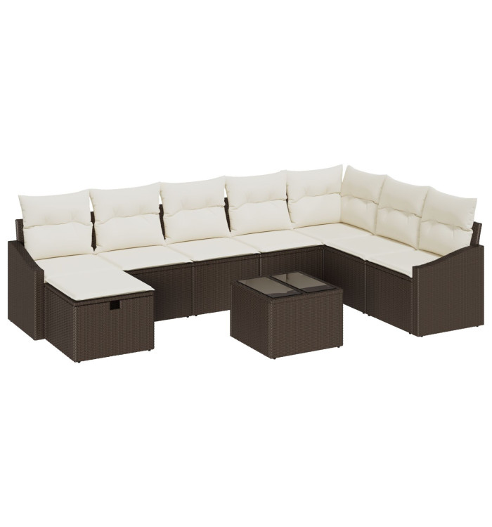 Ensemble de canapés de jardin en 9 pièces avec coussins en rotin poly marron | Mobilier & Déco
