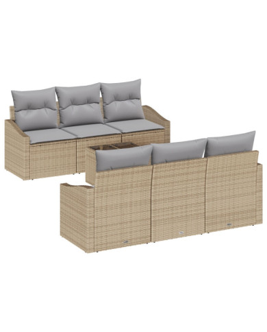 Ensemble de Canapé de Jardin 7 Pièces avec Coussins Beige Poly Rattan | Mobilier & Déco