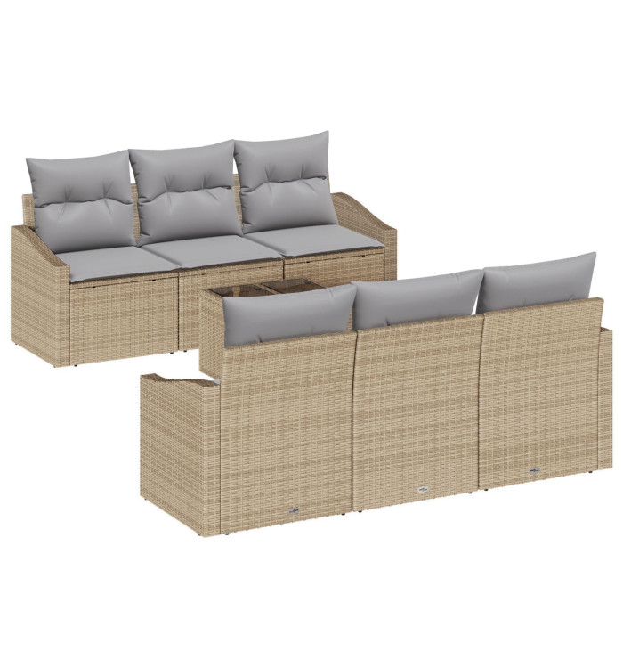 Ensemble de Canapé de Jardin 7 Pièces avec Coussins Beige Poly Rattan | Mobilier & Déco