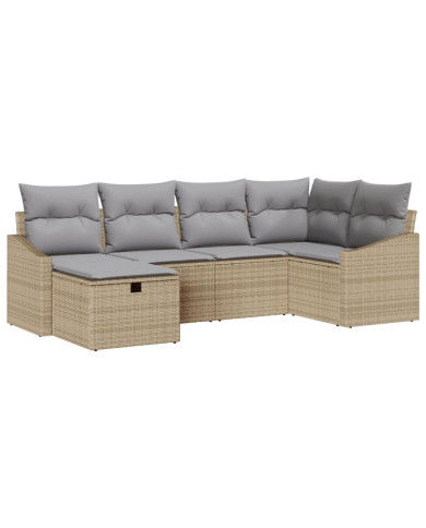 Ensemble de canapé de jardin 6 pièces avec coussins beige en poly rattan | Mobilier & Déco