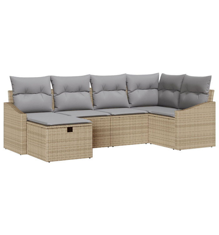 Ensemble de canapé de jardin 6 pièces avec coussins beige en poly rattan | Mobilier & Déco