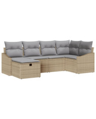 Ensemble de canapé de jardin 6 pièces avec coussins beige en poly rattan | Mobilier & Déco