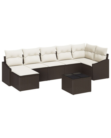 Ensemble de Canapés de Jardin 7 Pièces avec Coussins Gris Rattan Poly | Mobilier & Déco