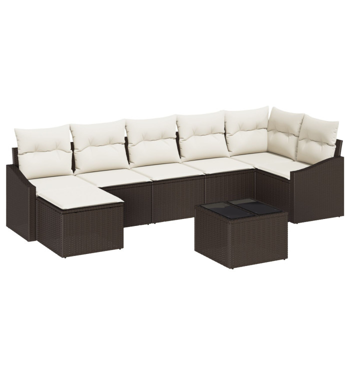 Ensemble de Canapés de Jardin 7 Pièces avec Coussins Gris Rattan Poly | Mobilier & Déco