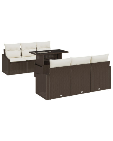 Ensemble de sofa de jardin 7 pièces avec coussins marron en poly rotin | Mobilier & Déco