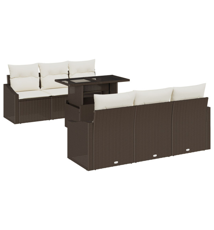 Ensemble de sofa de jardin 7 pièces avec coussins marron en poly rotin | Mobilier & Déco