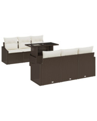 Ensemble de sofa de jardin 7 pièces avec coussins marron en poly rotin | Mobilier & Déco
