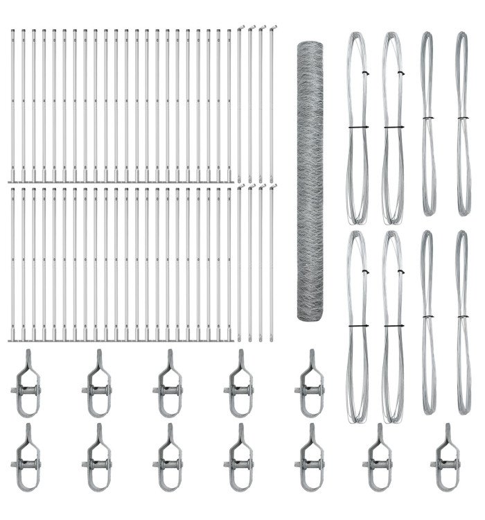 Clôture Hexagone 1.6x100 m Acier Galvanisé, Poteaux de Clôture avec Plaques de Base 13 pcs Ø32mm 88.5cm Acier Galvanisé | Mobi