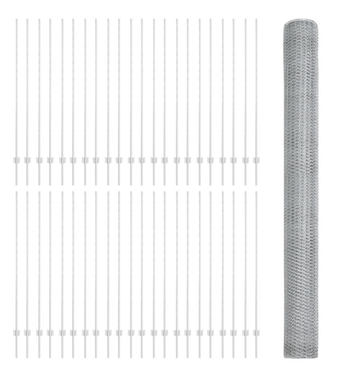 Poteaux de Clôture 22 pcs U-Channel 160 cm Acier Galvanisé, Clôture Hexagonale 1.6x100 m Acier Galvanisé | Mobilier & Déco