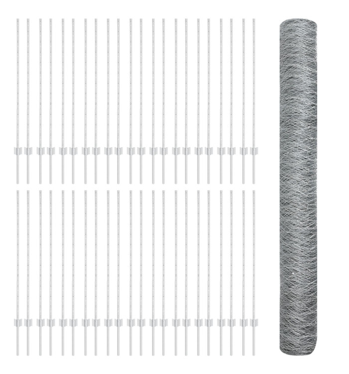 Poteaux de clôture 22 pcs U-Channel 120 cm Acier galvanisé, Clôture hexagonale 1,2x100 m Acier galvanisé | Mobilier & Déco