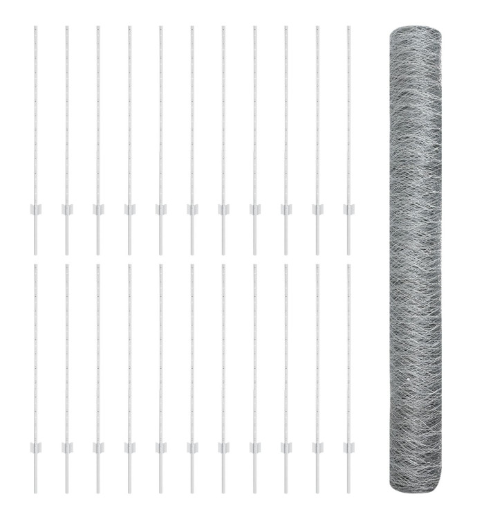 Poteaux de clôture 22 pcs U-Channel 120 cm en acier galvanisé, Clôture hexagonale 1.2x50 m en acier galvanisé | Mobilier & Déc