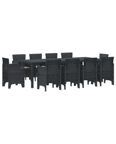Ensemble de Dîner de Jardin 11 Pièces avec Coussins Anthracite en Poly Rattan | Mobilier & Déco