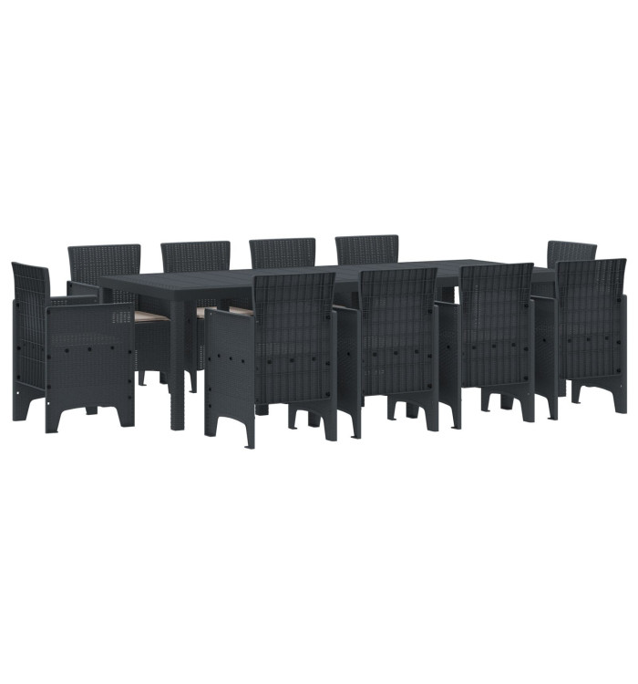 Ensemble de Dîner de Jardin 11 Pièces avec Coussins Anthracite en Poly Rattan | Mobilier & Déco