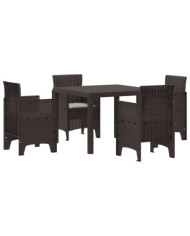 Set repas jardin 5 pièces avec coussins marron poly rotin | Mobilier & Déco