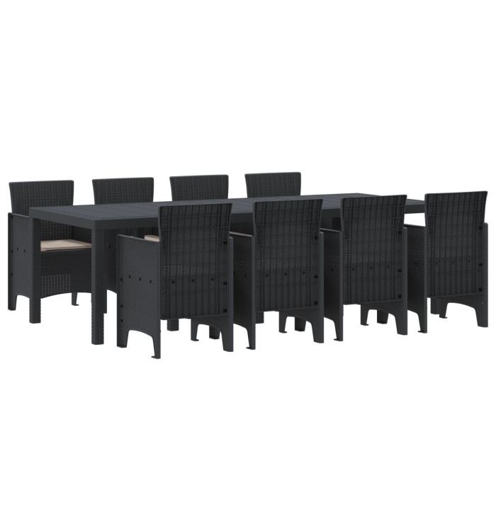 Ensemble de salle à manger de jardin 9 pièces avec coussins anthracite en poly rattan | Mobilier & Déco