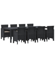Ensemble de salle à manger de jardin 9 pièces avec coussins anthracite en poly rattan | Mobilier & Déco