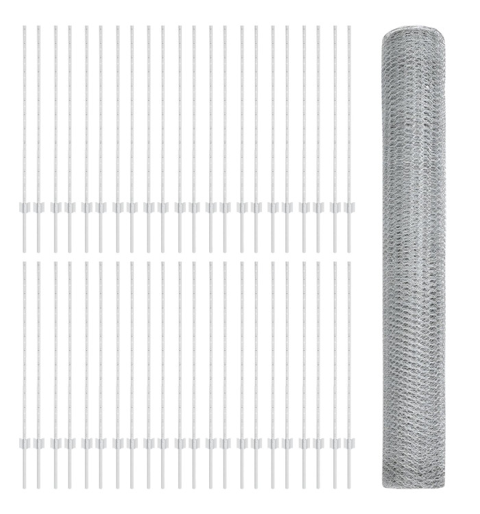 Poteaux de clôture 22 pcs U-Channel 120 cm en acier galvanisé, Clôture hexagonale 1,2x100 m en acier galvanisé | Mobilier & Dé