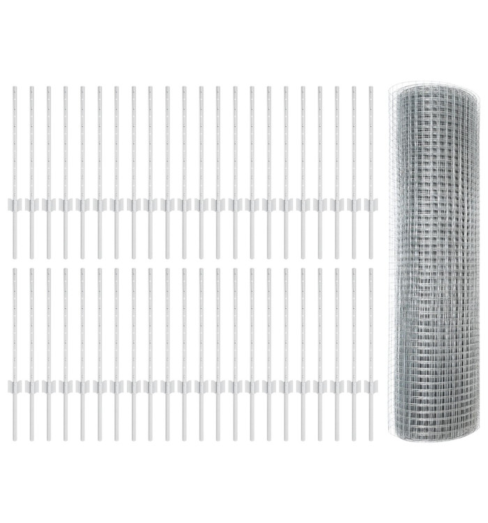 Clôture en fil soudé avec 5 poteaux Argent 0,5x100 m Acier | Mobilier & Déco