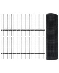 Clôture en fil soudé avec 44 poteaux U Gris 0.8x100 m Acier | Mobilier & Déco