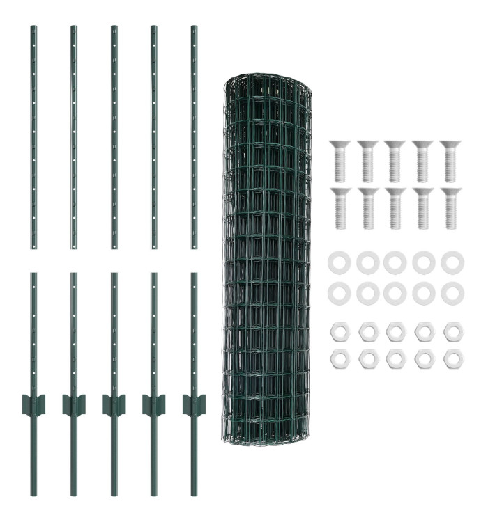 Clôture Euro avec 5 Piquets Verts 1x10 m Acier | Mobilier & Déco