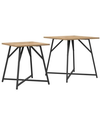 Set de 2 tables d'appoint  en chêne massif et métal | Mobilier & Déco
