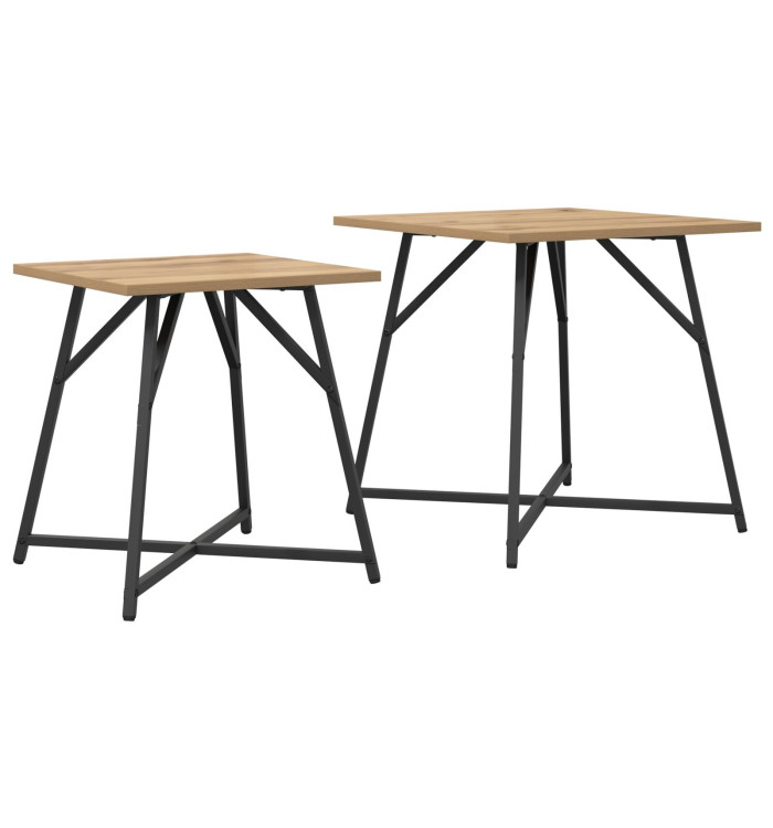 Set de 2 tables d'appoint  en chêne massif et métal | Mobilier & Déco