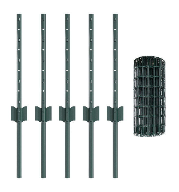 Clôture Euro avec 5 poteaux U Vert 0.4x10 m Acier | Mobilier & Déco
