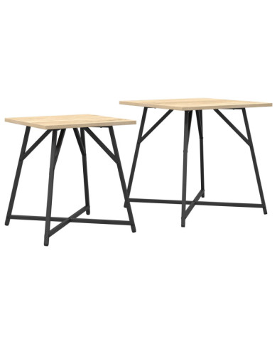 Table d'appoint  2 pcs en bois d'ingénierie chêne Sonoma et métal | Mobilier & Déco