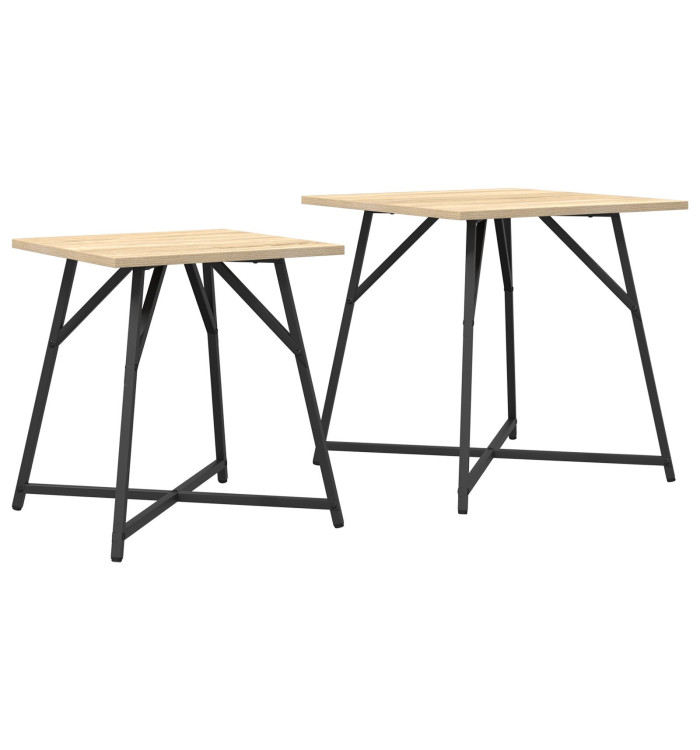 Table d'appoint  2 pcs en bois d'ingénierie chêne Sonoma et métal | Mobilier & Déco