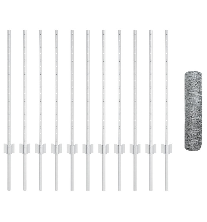 Poteaux de clôture 11 pcs U-Channel 80 cm Acier galvanisé, Clôture hexagonale 0,8x25 m Acier galvanisé | Mobilier & Déco