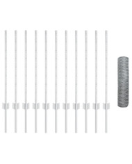 Poteaux de clôture 11 pcs U-Channel 80 cm Acier galvanisé, Clôture hexagonale 0,8x25 m Acier galvanisé | Mobilier & Déco