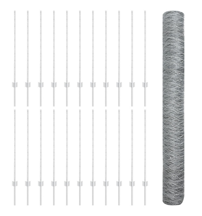 Poteaux de clôture 22 pcs U-Channel 120 cm Acier galvanisé, Clôture hexagonale 1x50 m Acier galvanisé | Mobilier & Déco